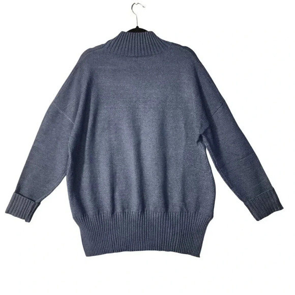 New Sweater Women's Size XXL Denim Blue Oversized Fit Ribbed Long Side Slits - Picture 2 of 5